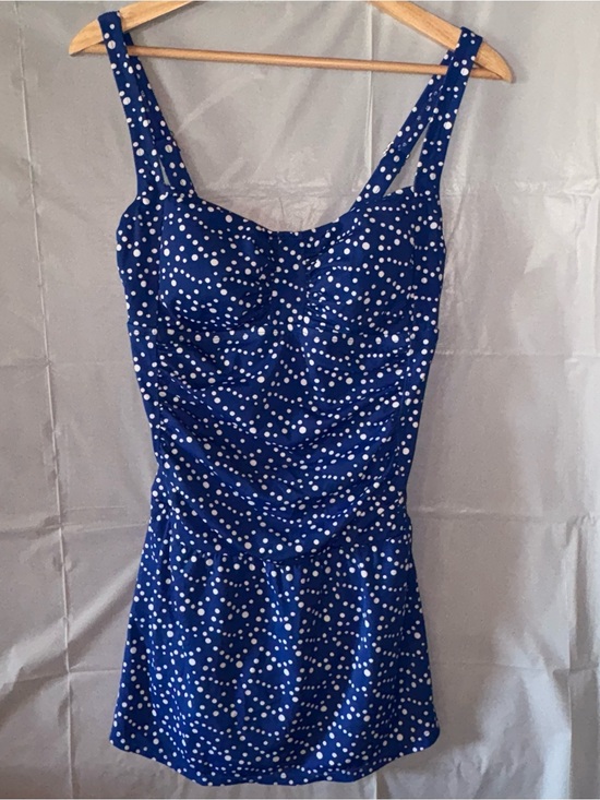 Jantzen Other - Jantzen Polka Dot One Piece Swimsuit Sz 10 Classic Fit Blue White Beach Resort